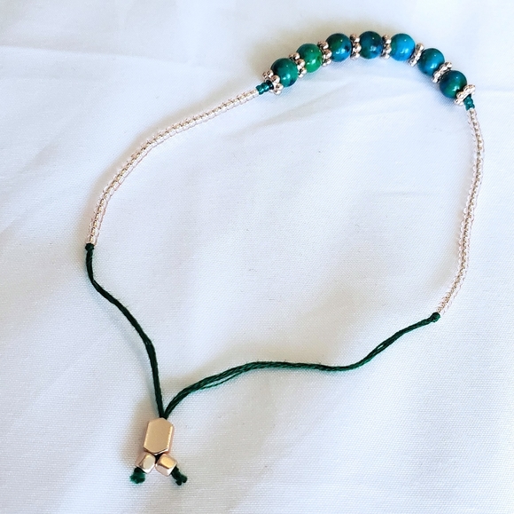 Stone and Beaded Pull String Bracelet Blue / Green - Picture 3 of 9